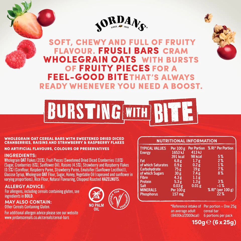Frusli Juicy Red Berry Chewy Cereal Bars (6 Bars) 25g