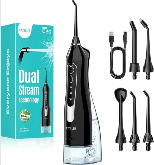 COSLUS Water Dental Flosser for Teeth Oral Irrigator 5 Jet Tips Rechargeable