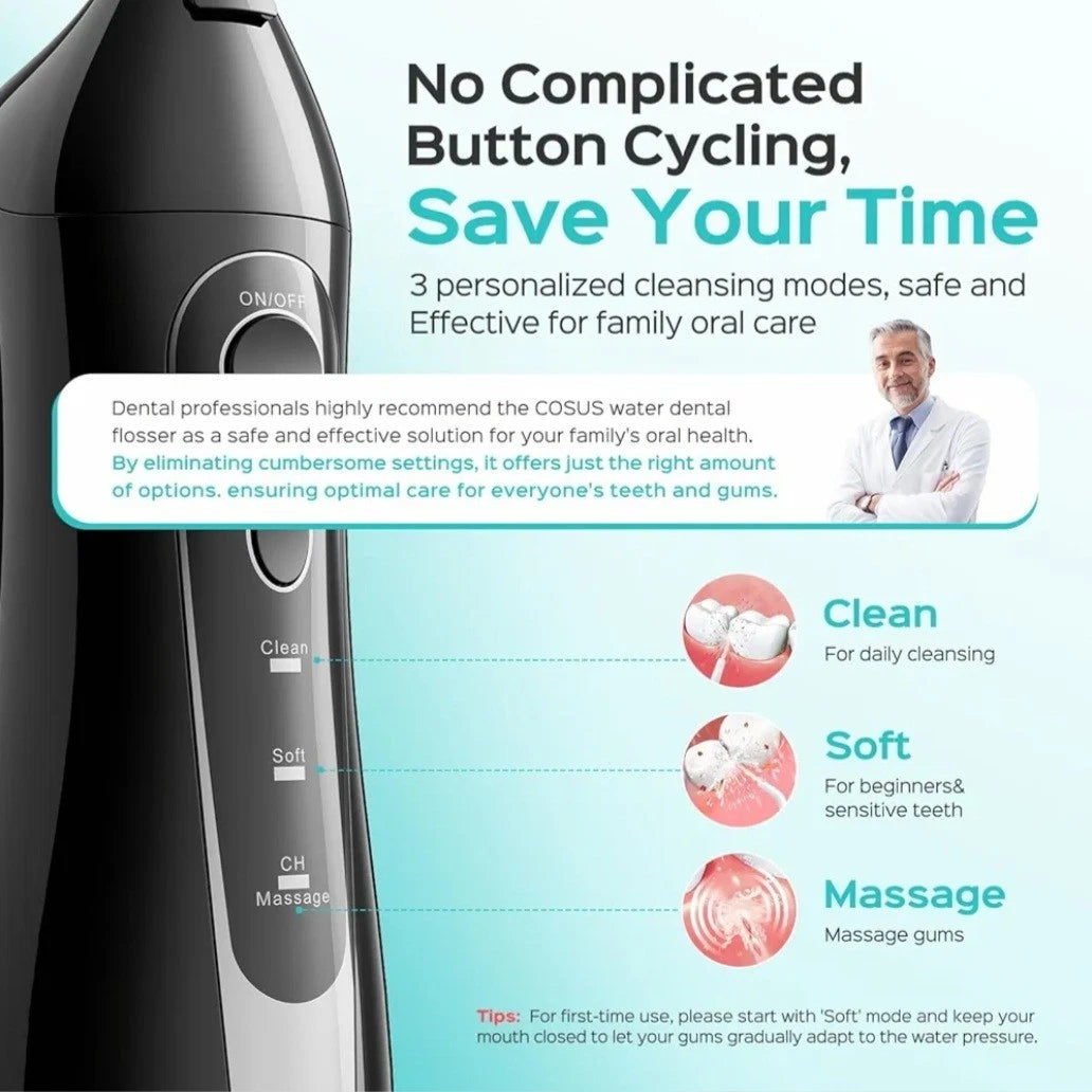 COSLUS Water Dental Flosser for Teeth Oral Irrigator 5 Jet Tips Rechargeable