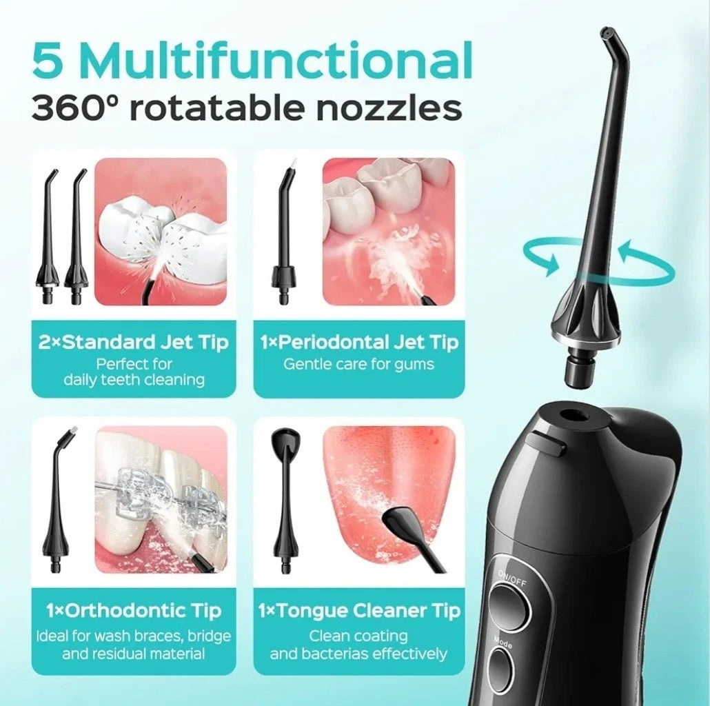 COSLUS Water Dental Flosser for Teeth Oral Irrigator 5 Jet Tips Rechargeable