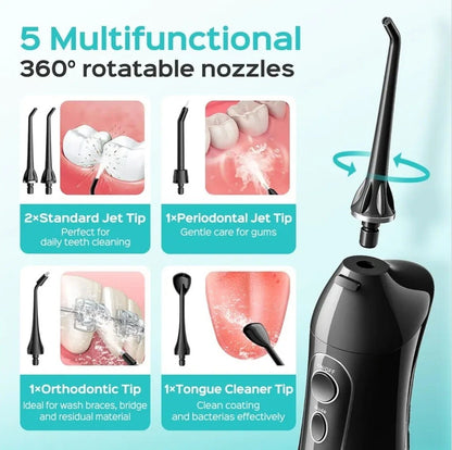 COSLUS Water Dental Flosser for Teeth Oral Irrigator 5 Jet Tips Rechargeable