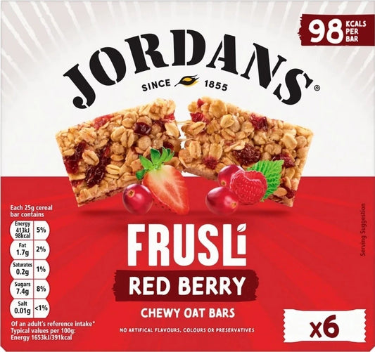 Frusli Juicy Red Berry Chewy Cereal Bars (6 Bars) 25g