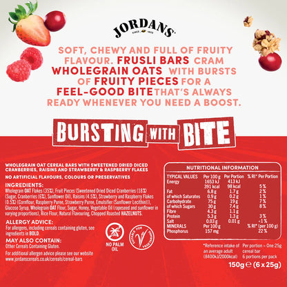 Frusli Juicy Red Berry Chewy Cereal Bars (6 Bars) 25g