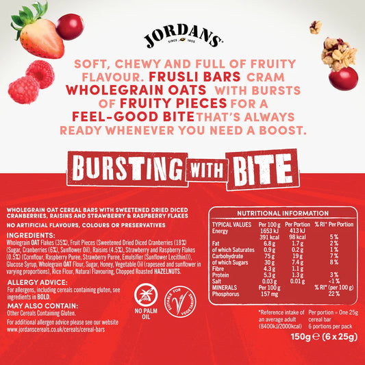 Frusli Juicy Red Berry Chewy Cereal Bars (6 Bars) 25g
